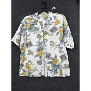 Boca Classics Hawaiian Button Up Shirt Mens Size L White Floral Short Sleeve
